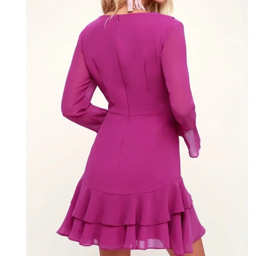 KEEPSAKE magenta long sleeve ruffled dress - Picture 2 of 8